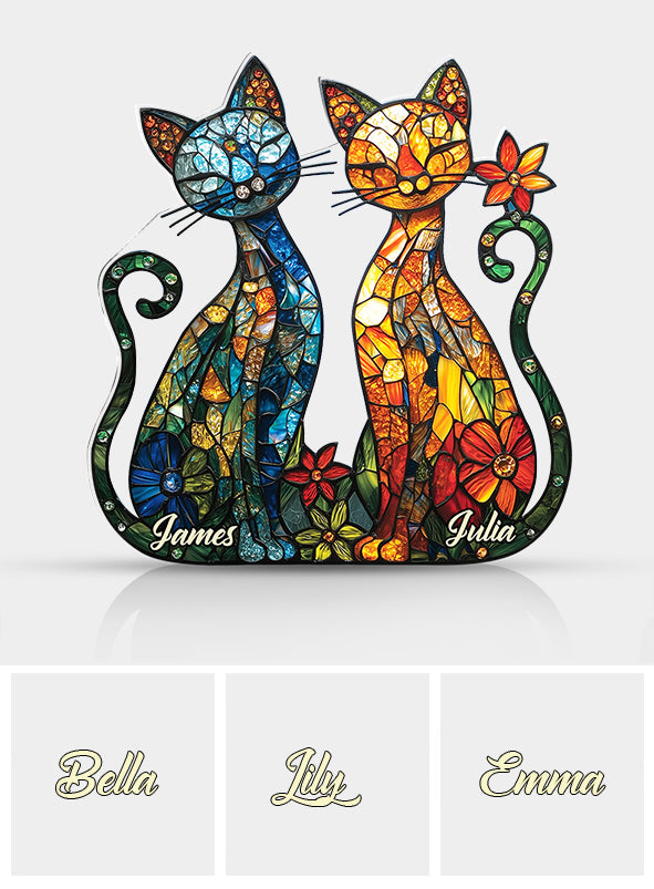 Magnifique couple de chats - Plaque acrylique personnalisée en forme de chat