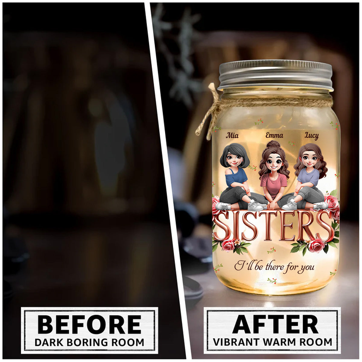 Sisters - Personalized Bestie Mason Jar Light