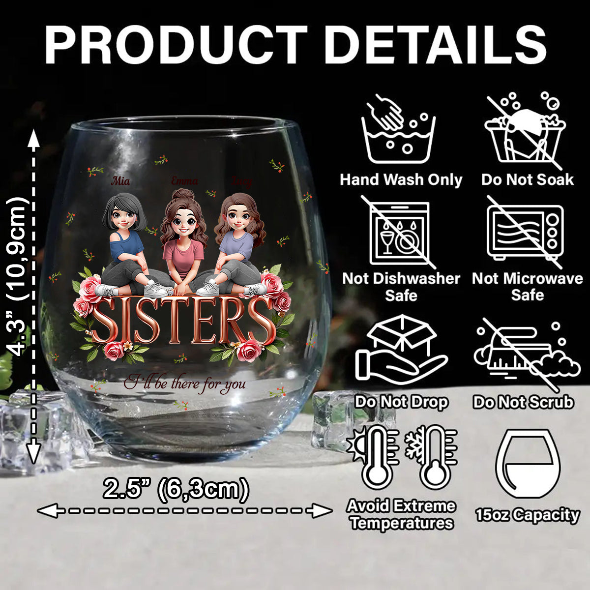 Sisters - Personalized Bestie All Over Wine Glass