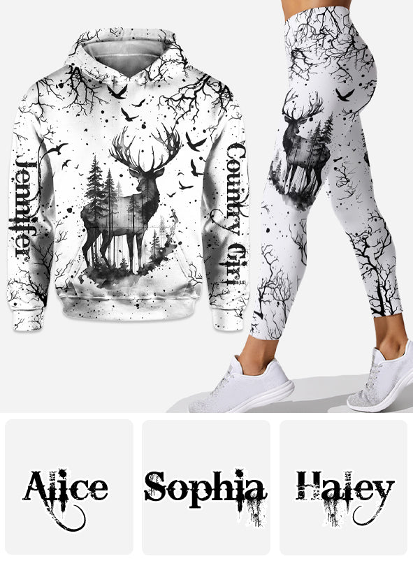 Ensemble sweat à capuche et legging de chasse personnalisés noir et blanc style campagnard -