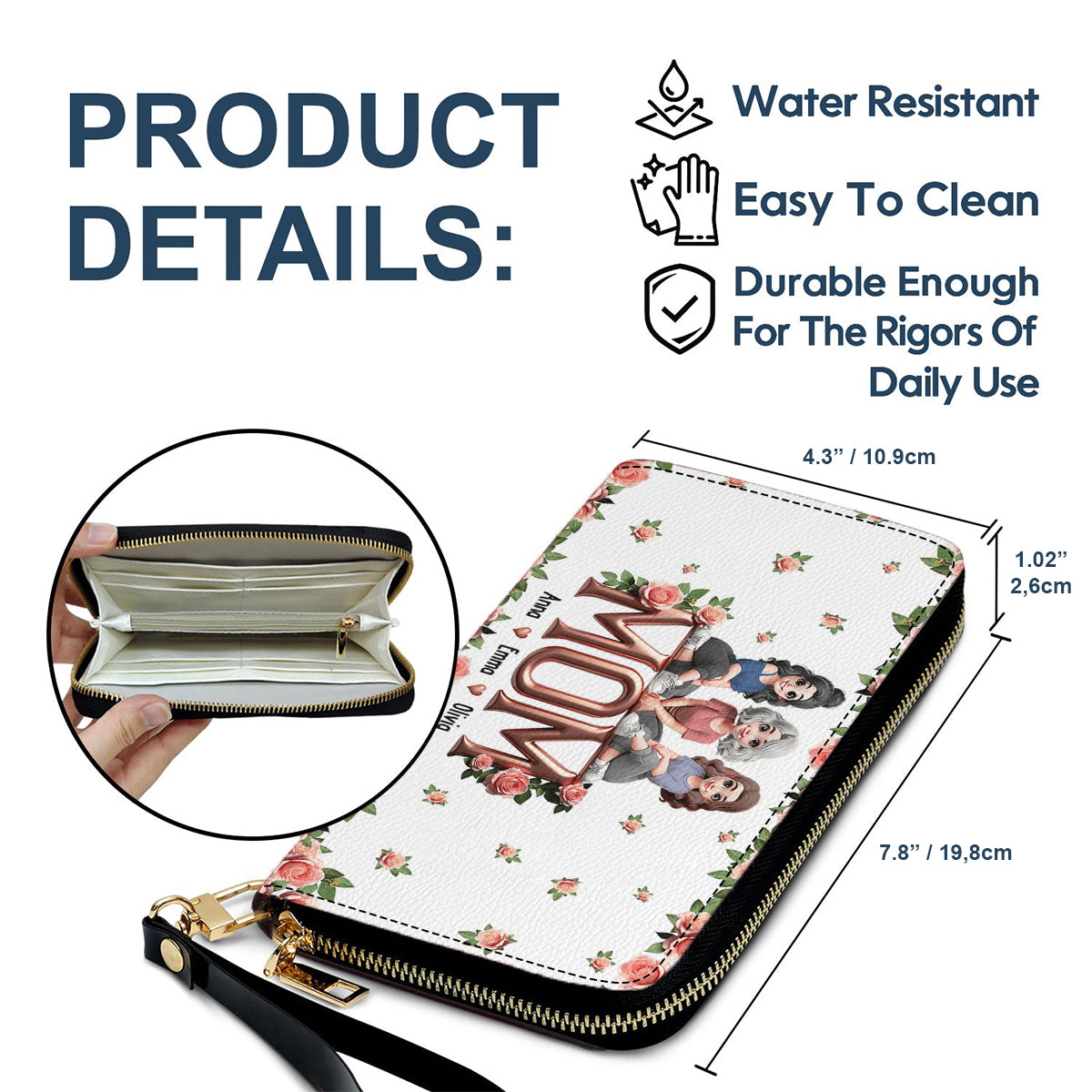 Meilleure maman du monde - Portefeuille long en cuir personnalisé pour maman