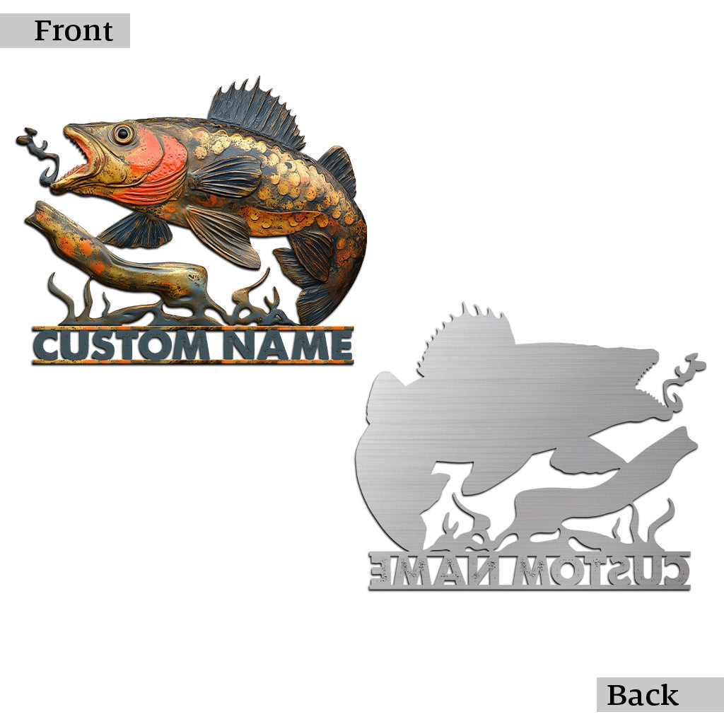 Panneau en métal rustique vintage à motif de poisson - Personnalisable - Panneau en métal découpé à la main