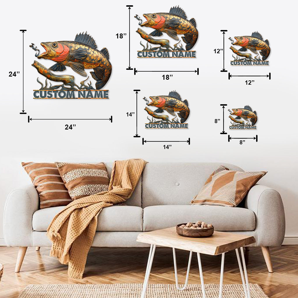 Panneau en métal rustique vintage à motif de poisson - Personnalisable - Panneau en métal découpé à la main