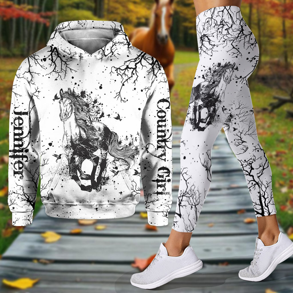 Magnifique cheval noir et blanc - Sweat à capuche et leggings personnalisés avec motif cheval