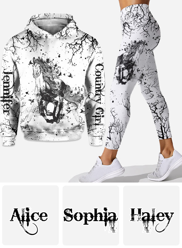 Magnifique cheval noir et blanc - Sweat à capuche et leggings personnalisés avec motif cheval