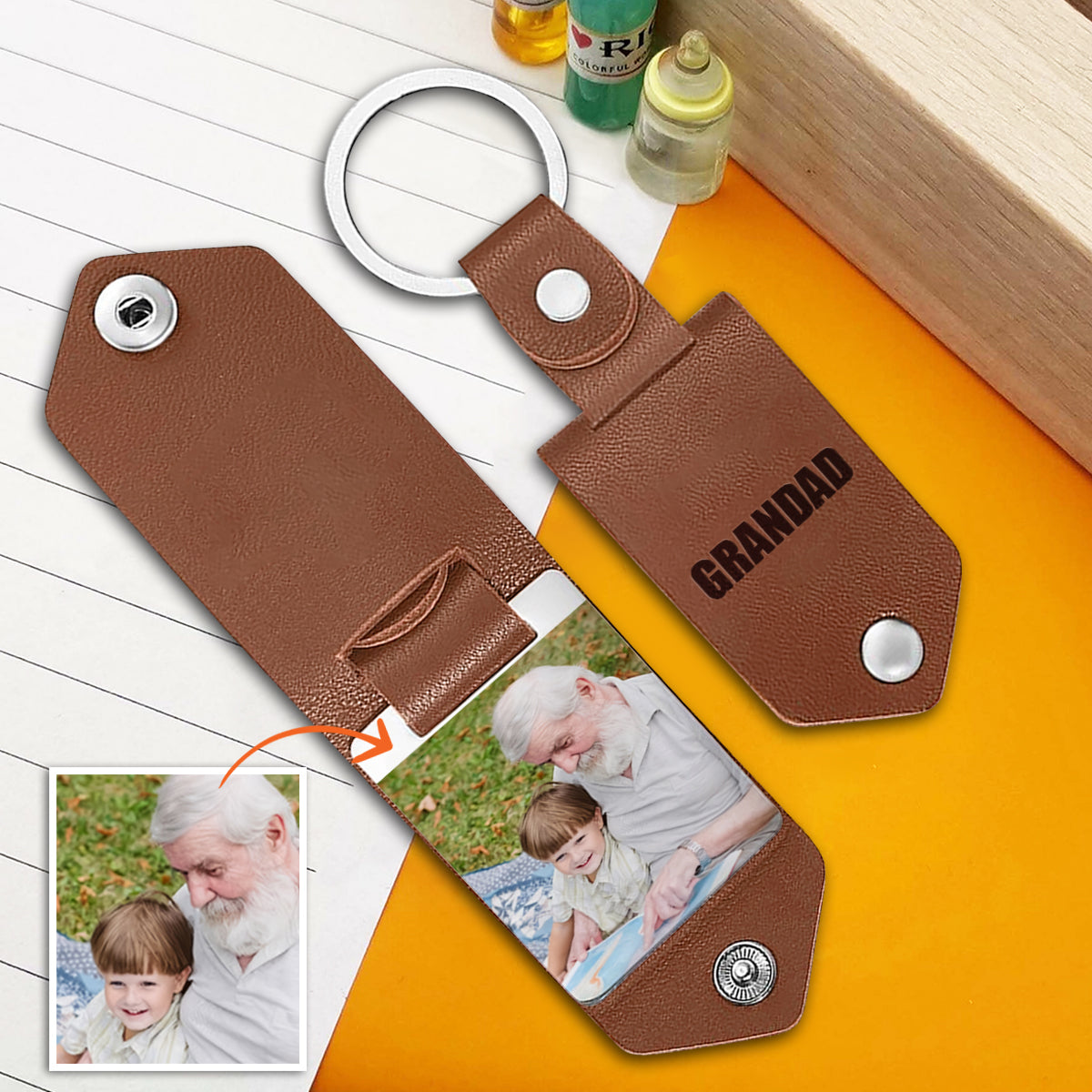 Meilleur grand-père du monde - Cadeau pour grand-père - Porte-clés photo personnalisé en cuir