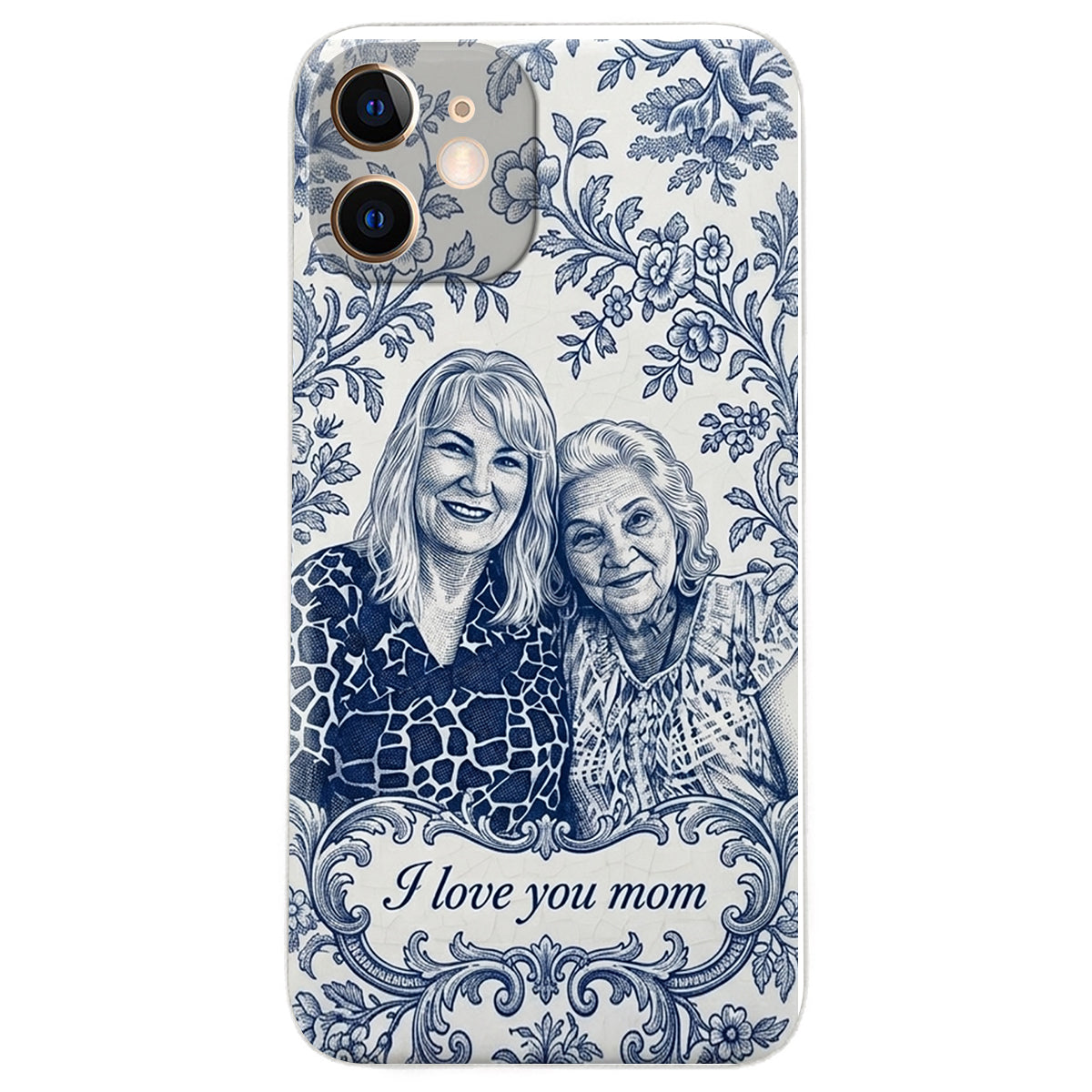 Idée Cadeau Maman, Motif Toile De Jouy Bleue - Coque de Téléphone en Cuir Personnalisée 3D