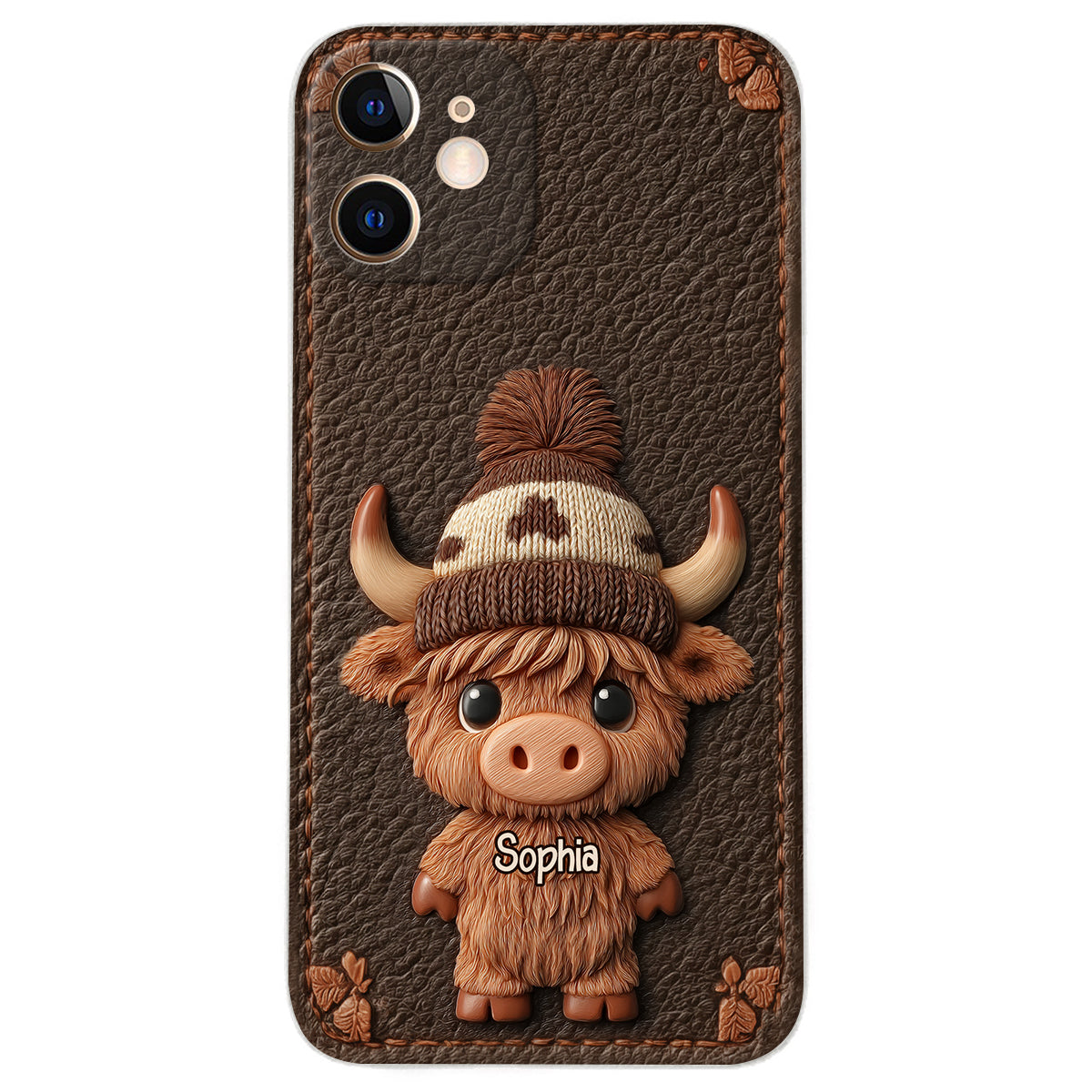 Love Highland Cows - Personalized Highland Cow Leather Phone Case