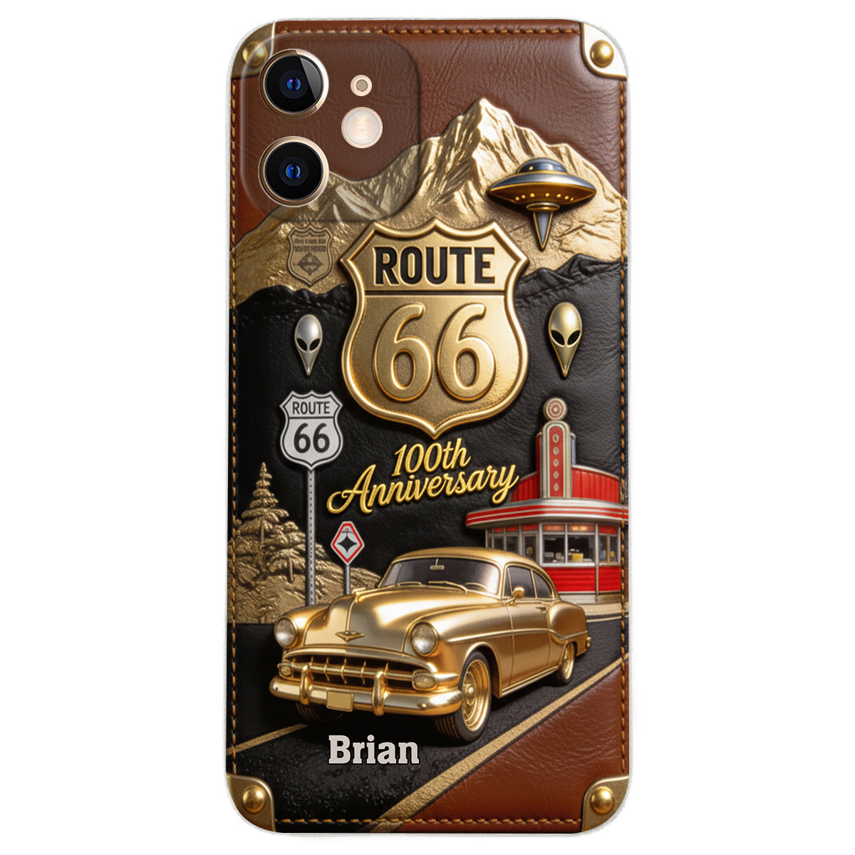 Étui de téléphone en cuir personnalisé pour les passionnés de voitures, à l'occasion du 100e anniversaire de la Route 66