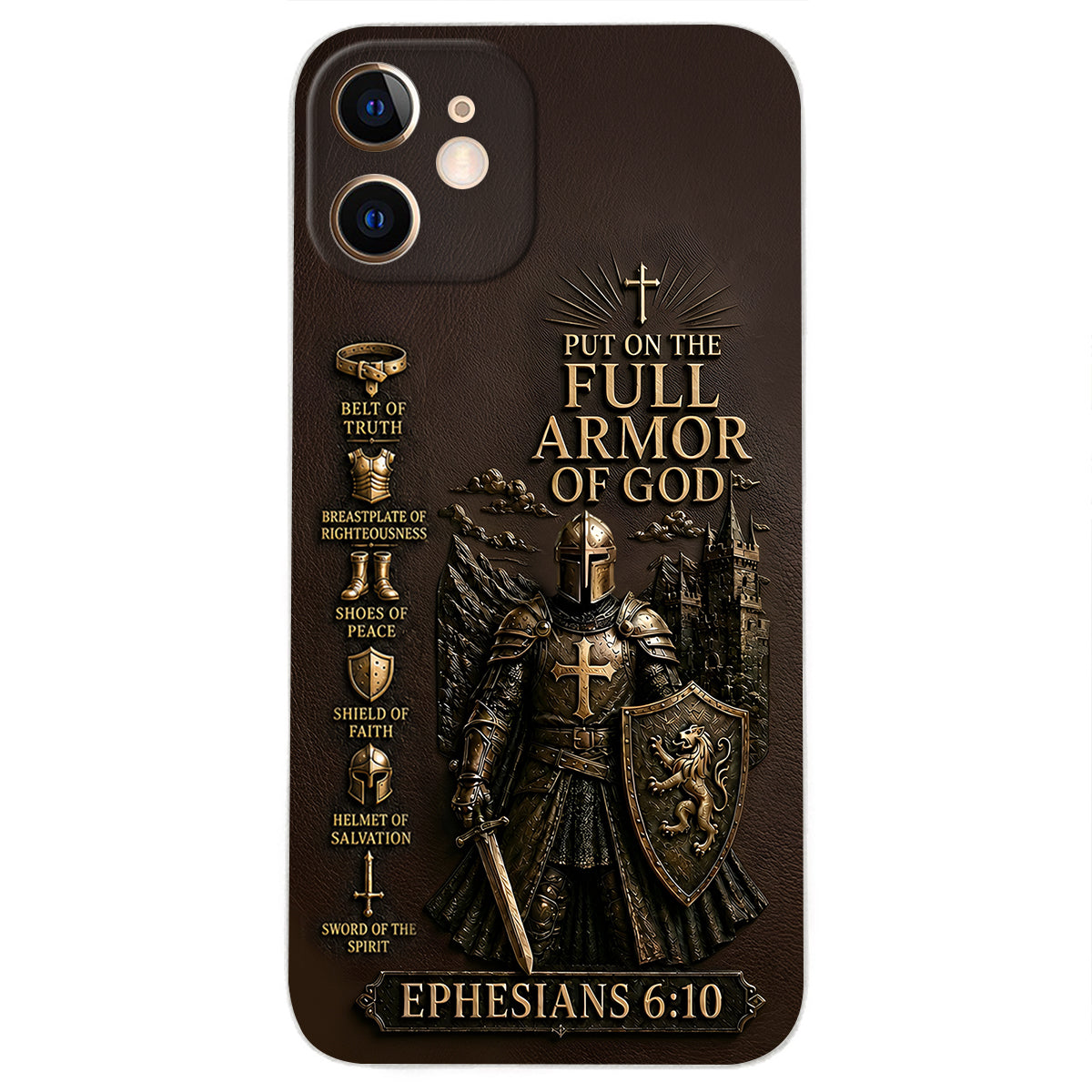 Mettez l'Amour Complet de Dieu, Cadeau pour Chrétiens - Coque de Téléphone en Cuir Personnalisée 3D Embossée