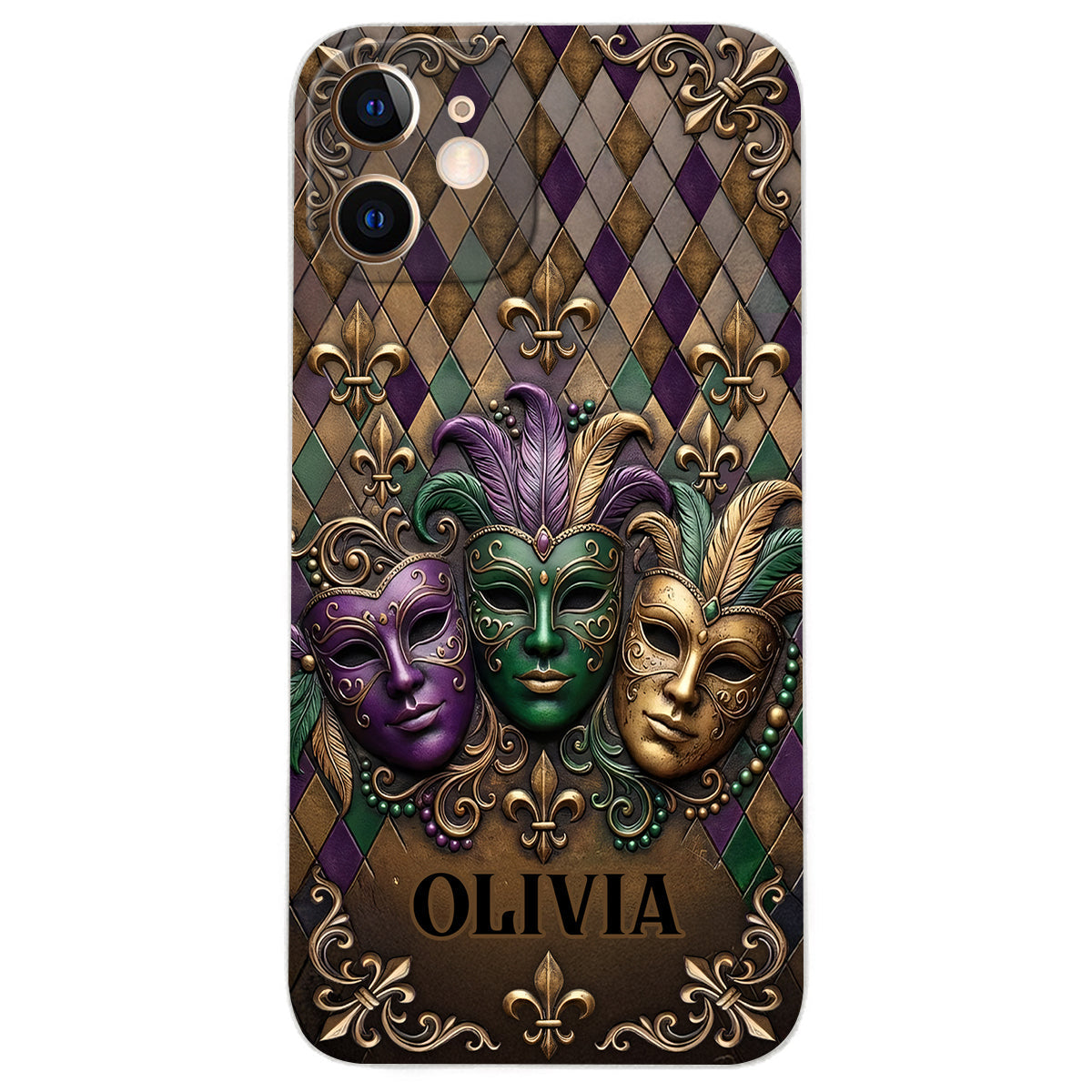 Mardi Gras Fleur de Lis - Personalized Mardi Gras Leather Phone Case