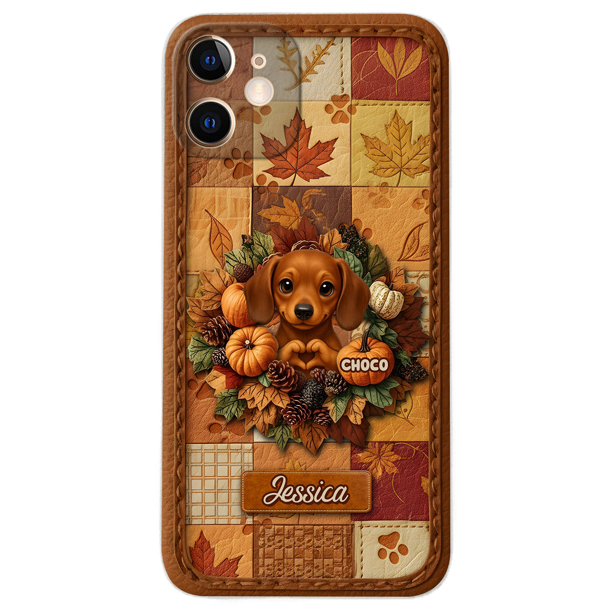 Bienvenue à l'automne - Étui de téléphone en cuir personnalisé pour chien