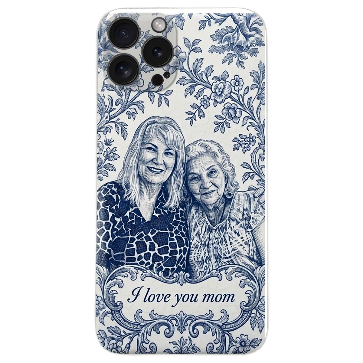 Idée Cadeau Maman, Motif Toile De Jouy Bleue - Coque de Téléphone en Cuir Personnalisée 3D
