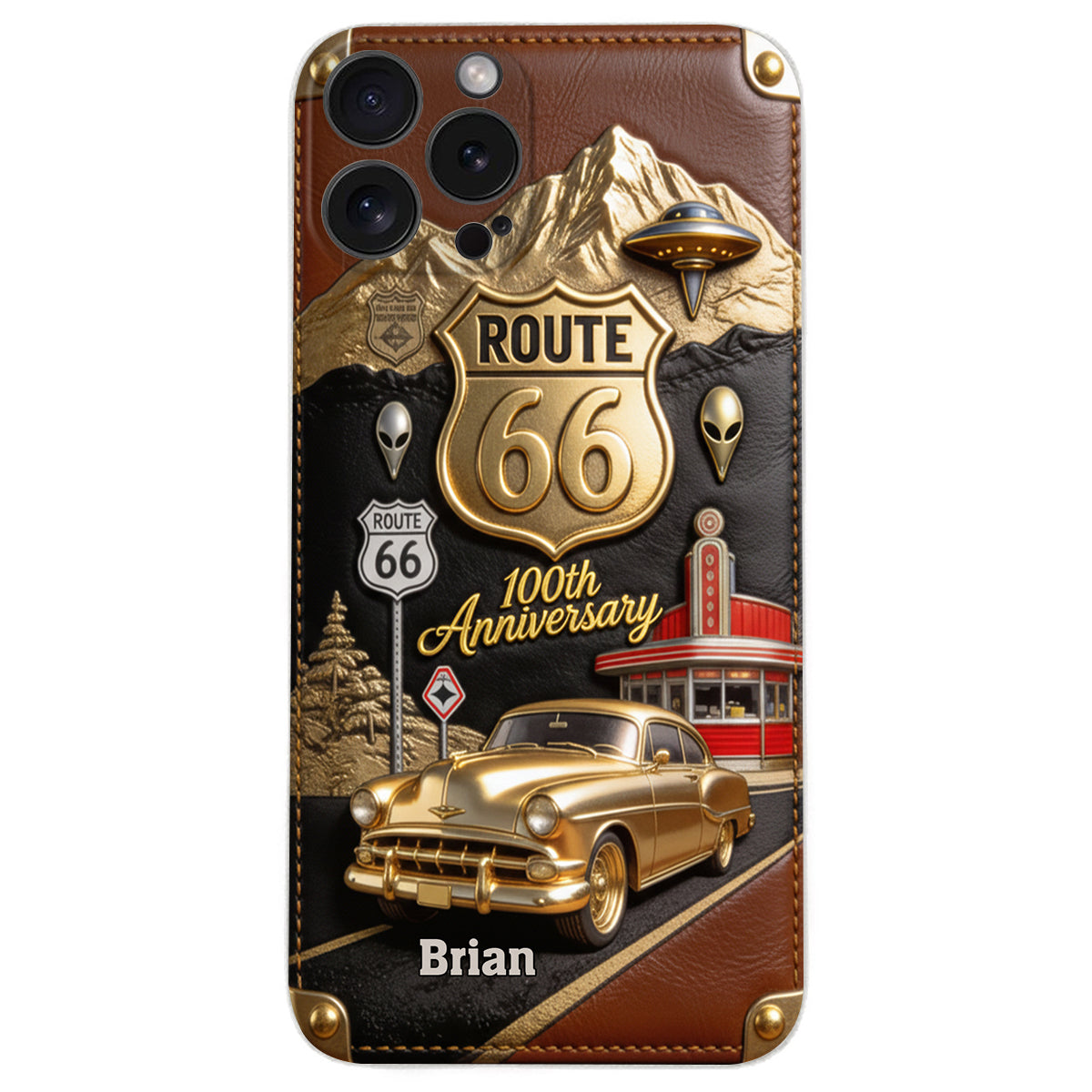 Étui de téléphone en cuir personnalisé pour les passionnés de voitures, à l'occasion du 100e anniversaire de la Route 66