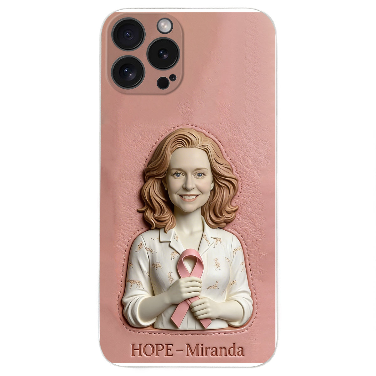 Hope - Personalized Breast Cancer Awareness 3D Embossed Leather Phone Case