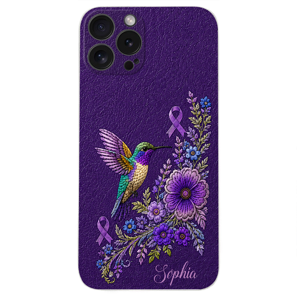 Purple Awareness – Personalized Alzheimer Awareness 3D Embossed Leather Phone Case