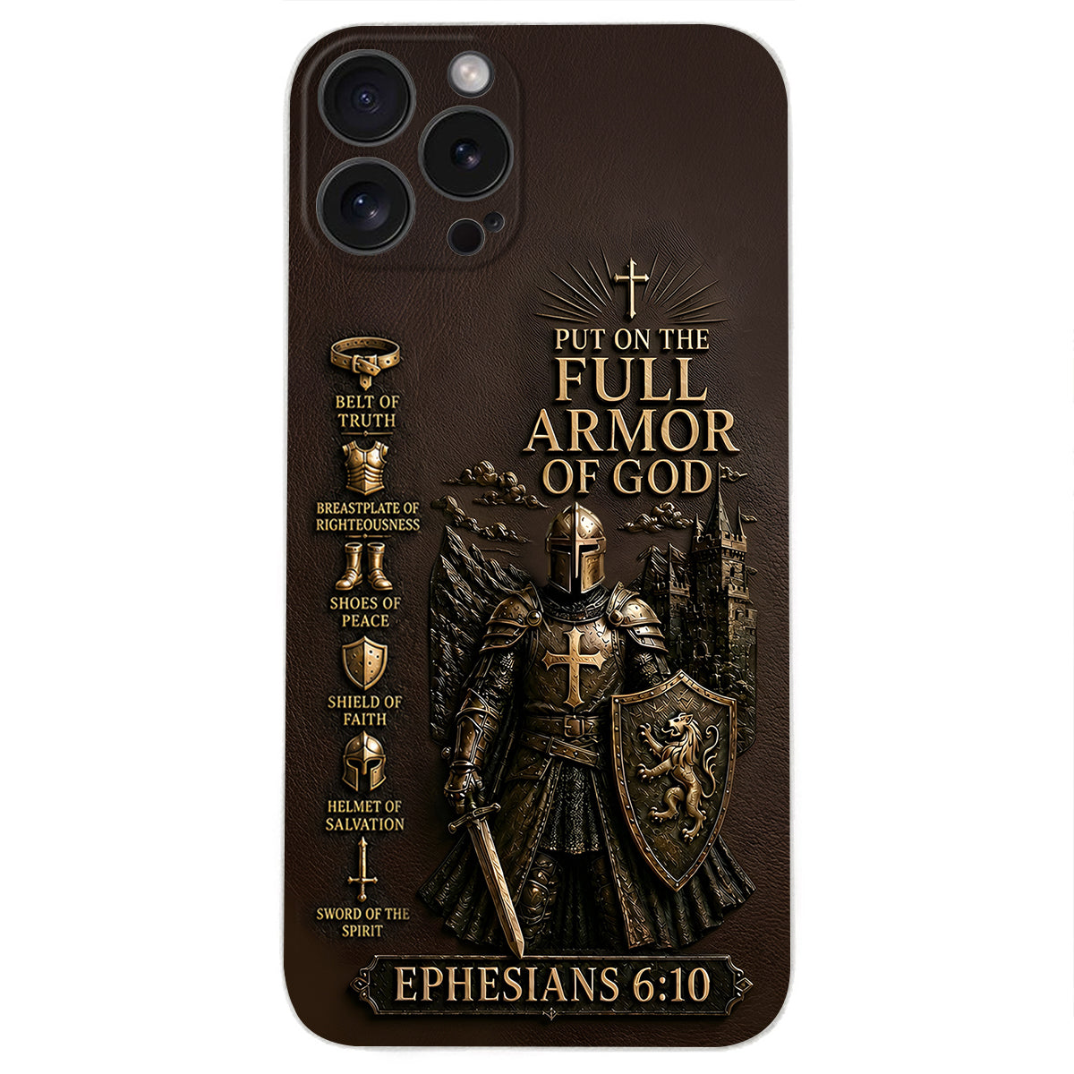 Mettez l'Amour Complet de Dieu, Cadeau pour Chrétiens - Coque de Téléphone en Cuir Personnalisée 3D Embossée