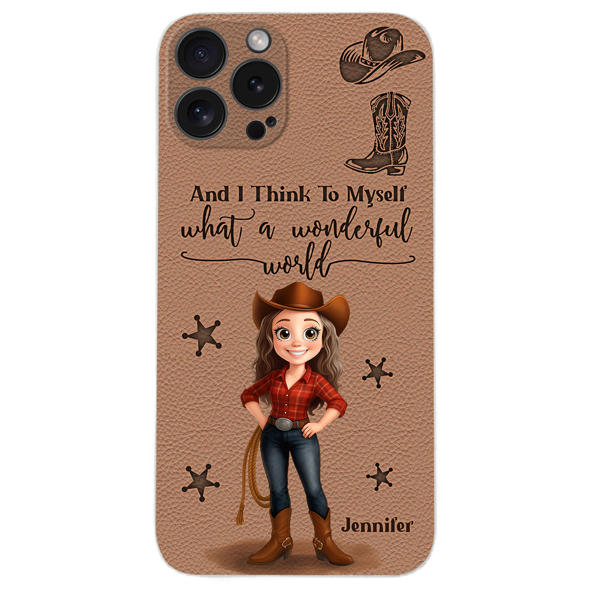 Cowgirl What A Wonderful World - Personalized Cowgirl Leather Phone Case