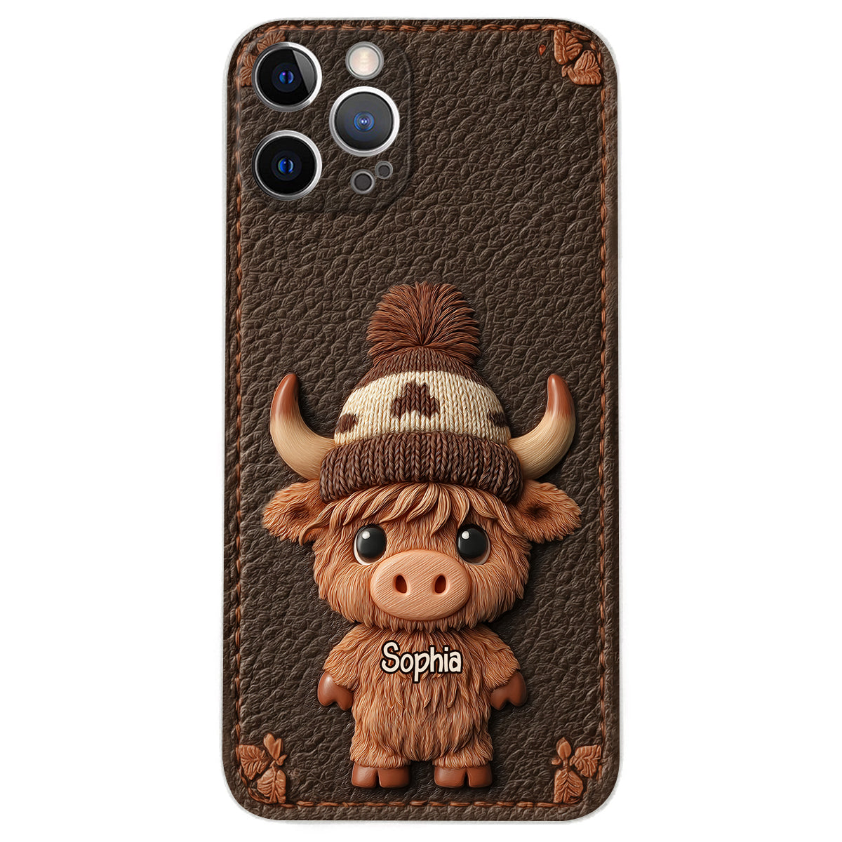 Love Highland Cows - Personalized Highland Cow Leather Phone Case