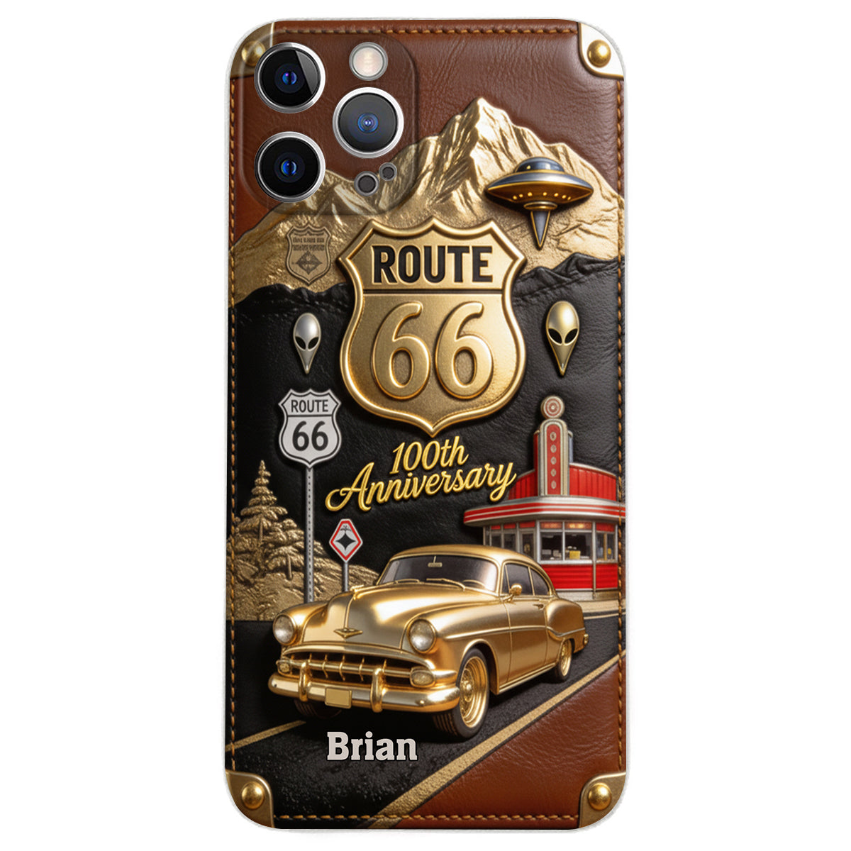 Étui de téléphone en cuir personnalisé pour les passionnés de voitures, à l'occasion du 100e anniversaire de la Route 66