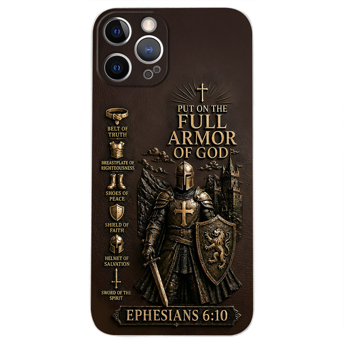 Mettez l'Amour Complet de Dieu, Cadeau pour Chrétiens - Coque de Téléphone en Cuir Personnalisée 3D Embossée