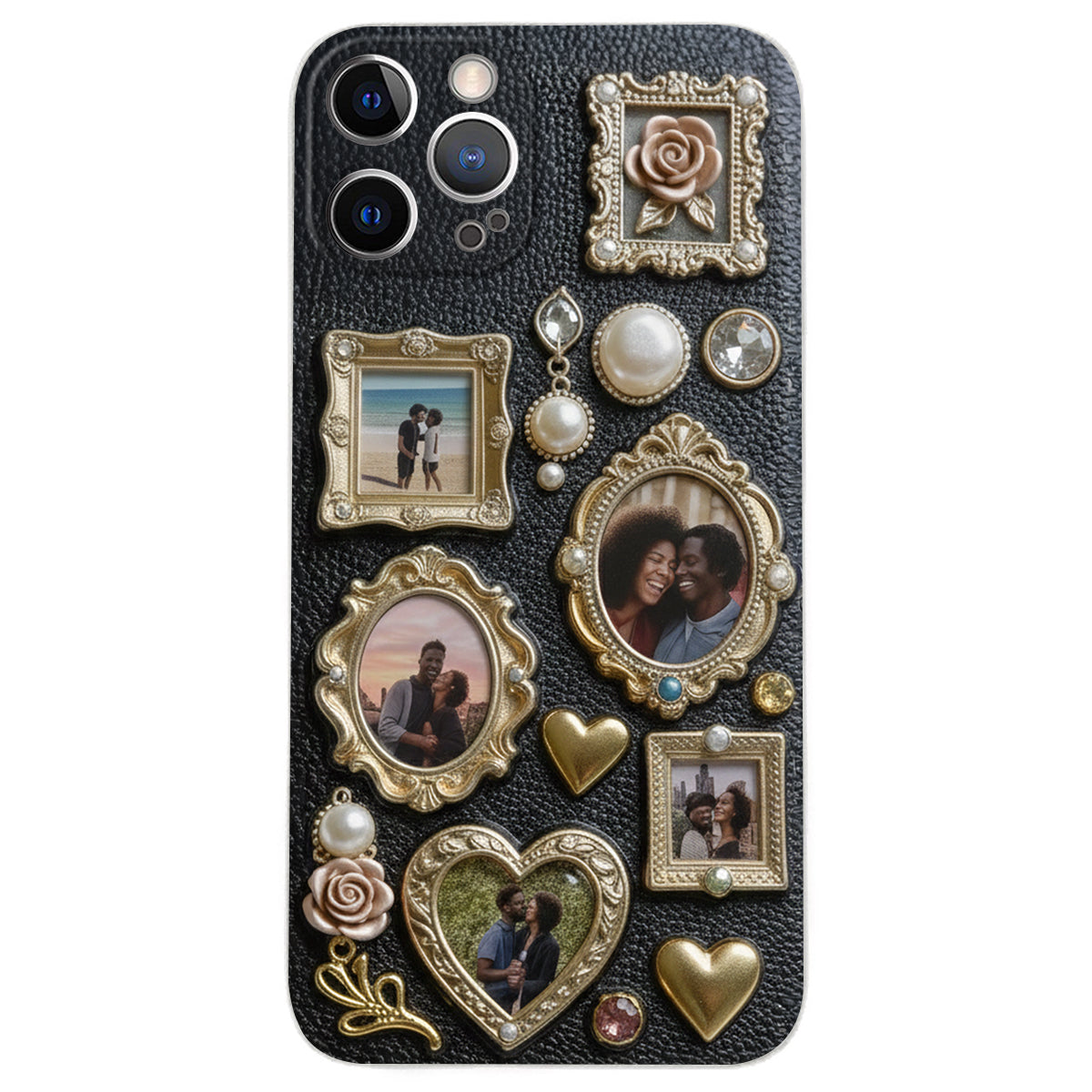 Couple Photo Frame Unique Gift - Personalized Couple Leather Phone Case