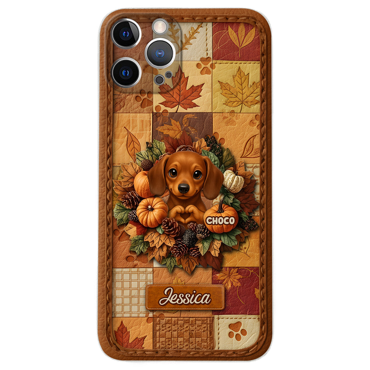 Bienvenue à l'automne - Étui de téléphone en cuir personnalisé pour chien