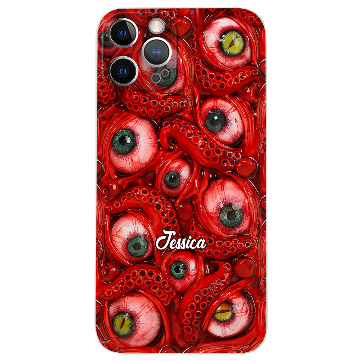 Étui de téléphone en cuir personnalisé « Yeux ensanglantés d'horreur » pour Halloween