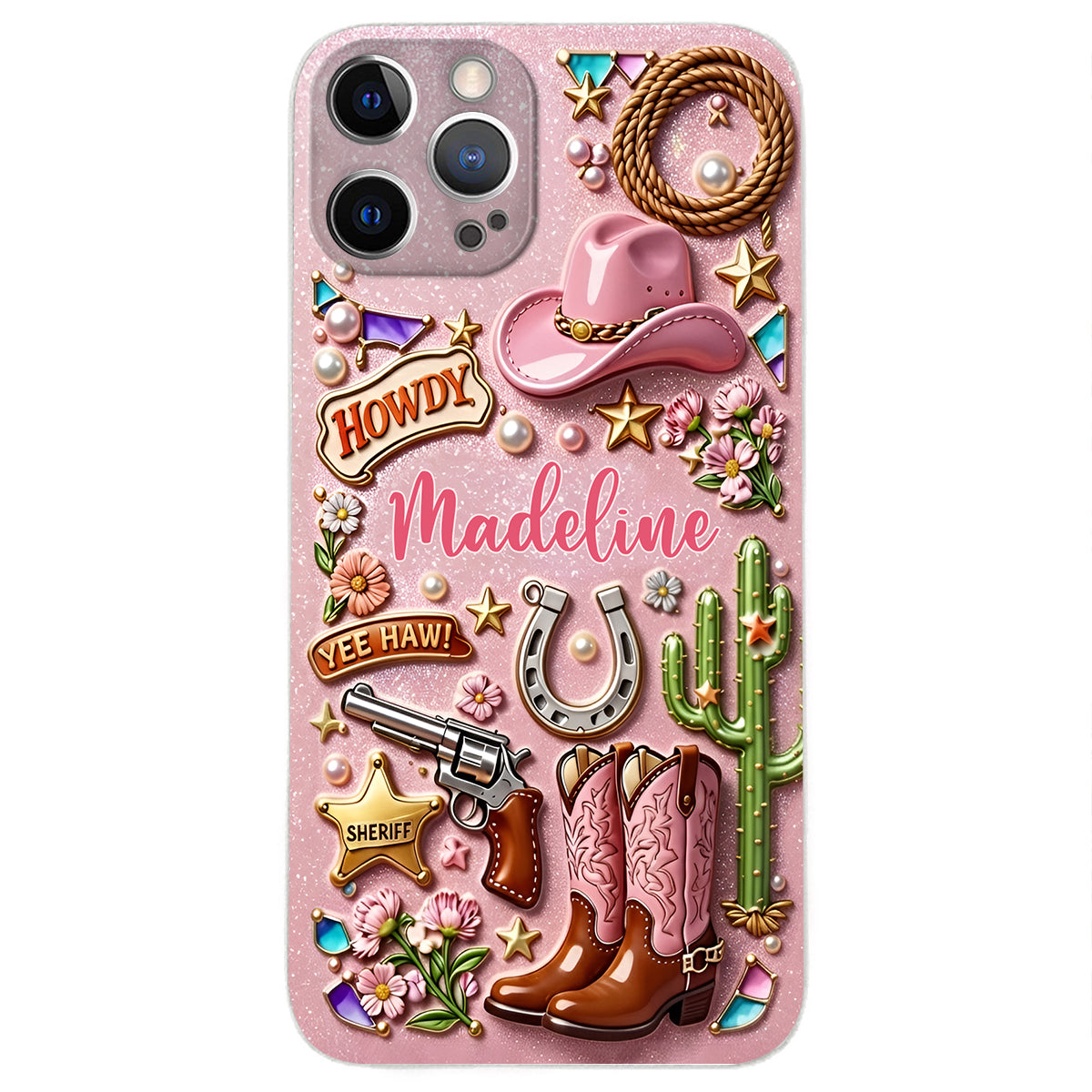 Cowgirl Gift, Whimsical Wild West Western - Personalized Cowgirl 3D Embossed Leather Phone Case