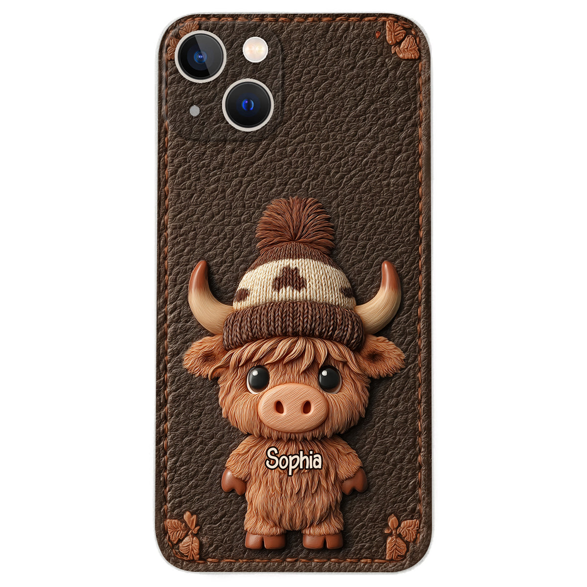 Love Highland Cows - Personalized Highland Cow Leather Phone Case
