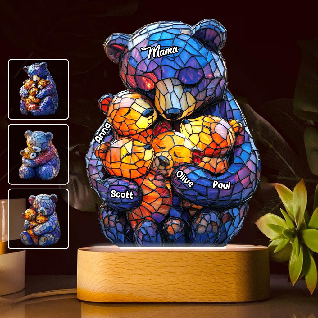 Plaque lumineuse personnalisée en forme de maman ours - Socle lumineux « Maman Ours »