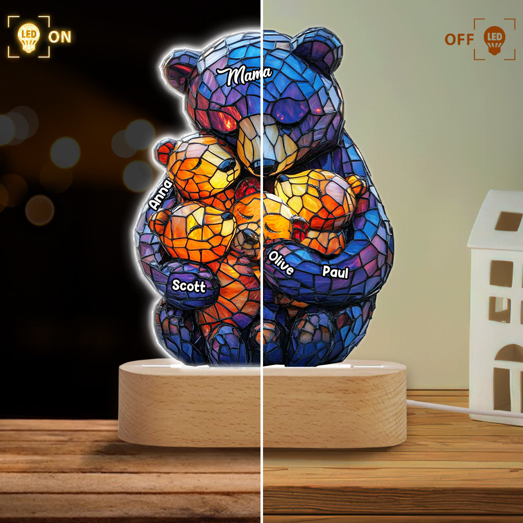 Plaque lumineuse personnalisée en forme de maman ours - Socle lumineux « Maman Ours »
