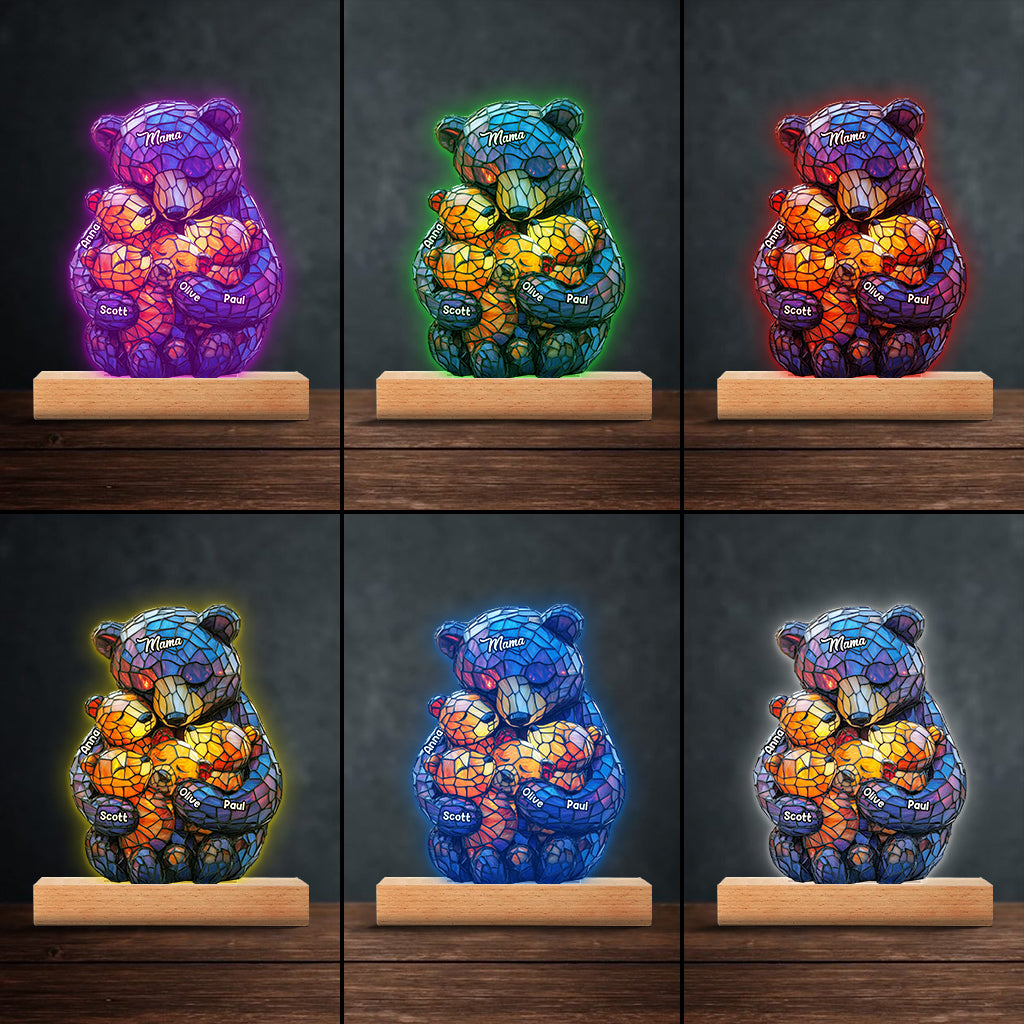 Plaque lumineuse personnalisée en forme de maman ours - Socle lumineux « Maman Ours »