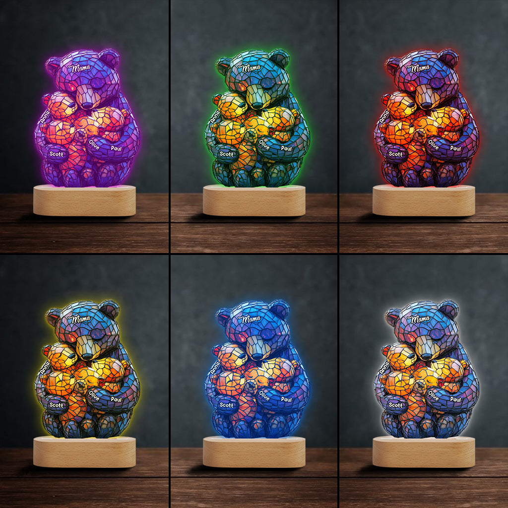 Plaque lumineuse personnalisée en forme de maman ours - Socle lumineux « Maman Ours »