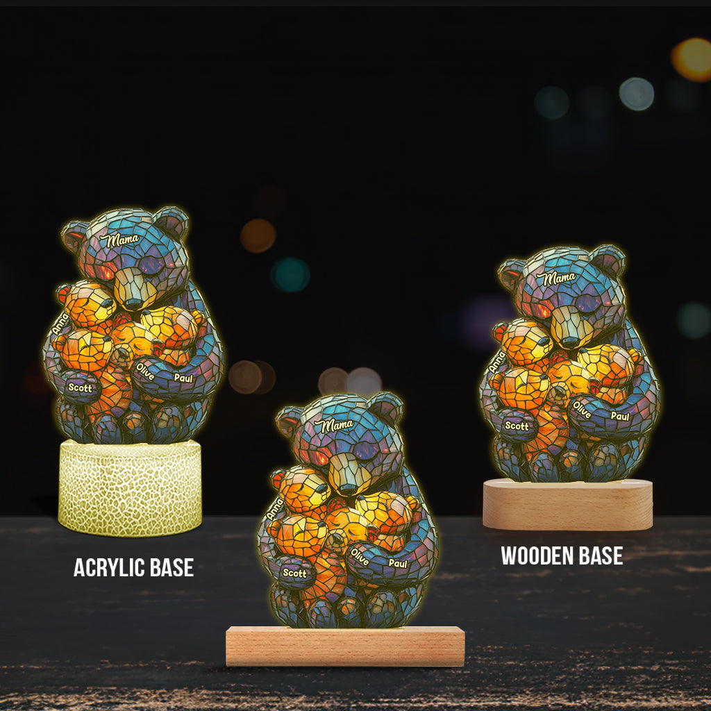Plaque lumineuse personnalisée en forme de maman ours - Socle lumineux « Maman Ours »