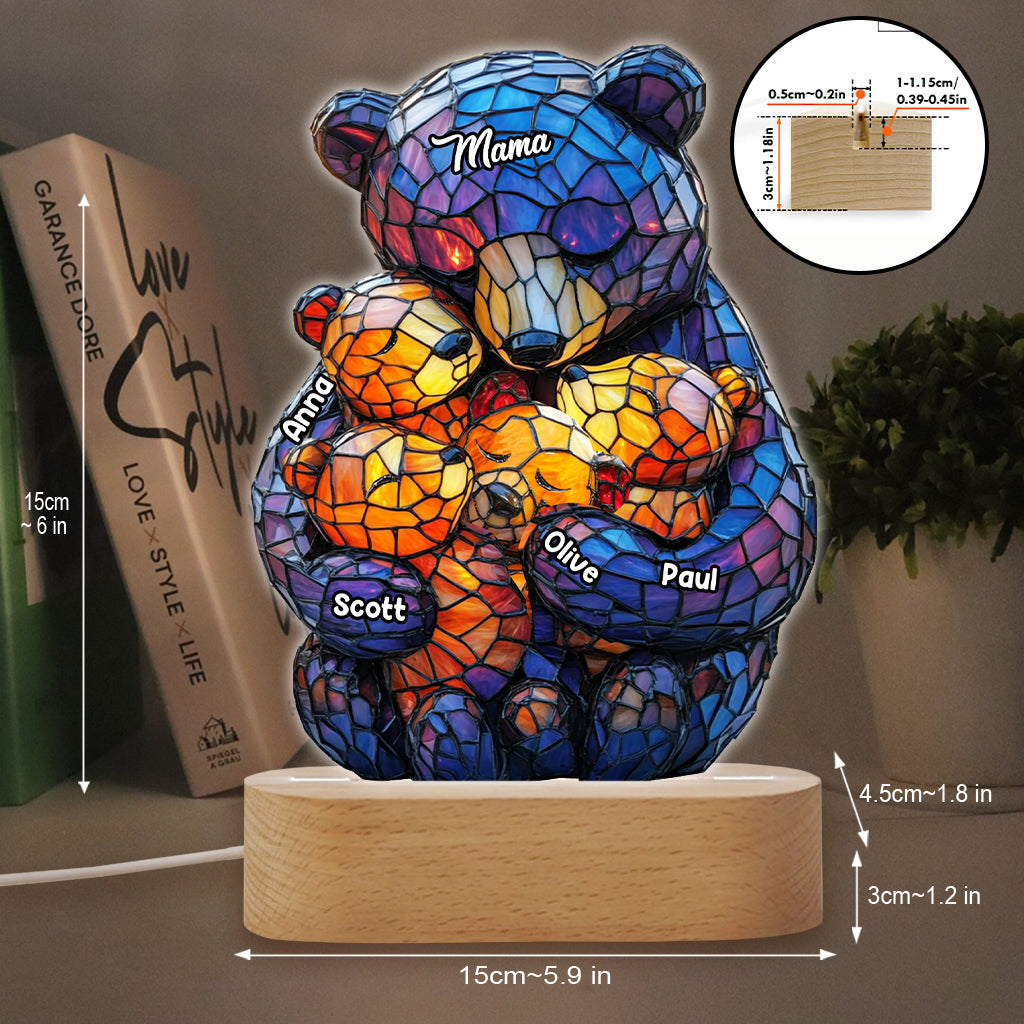 Plaque lumineuse personnalisée en forme de maman ours - Socle lumineux « Maman Ours »