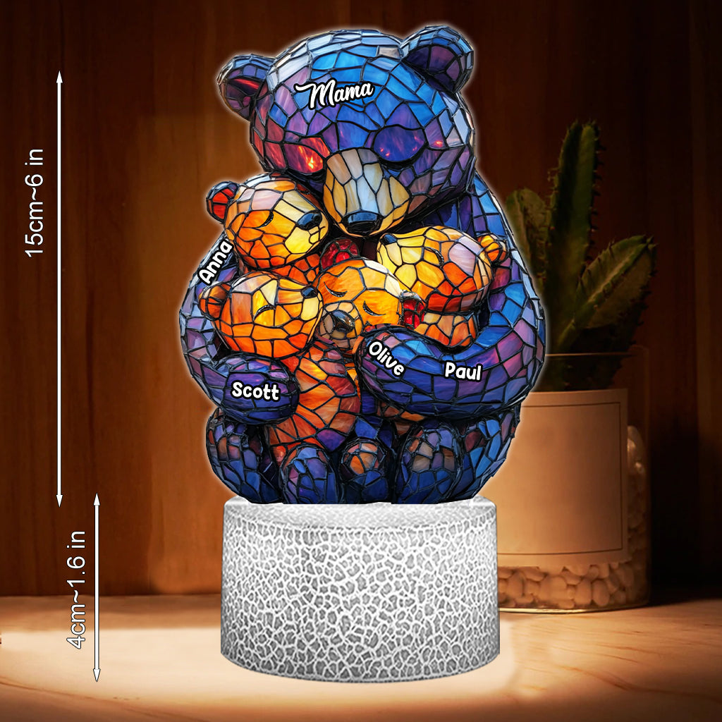 Plaque lumineuse personnalisée en forme de maman ours - Socle lumineux « Maman Ours »