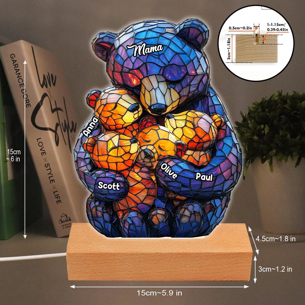 Plaque lumineuse personnalisée en forme de maman ours - Socle lumineux « Maman Ours »