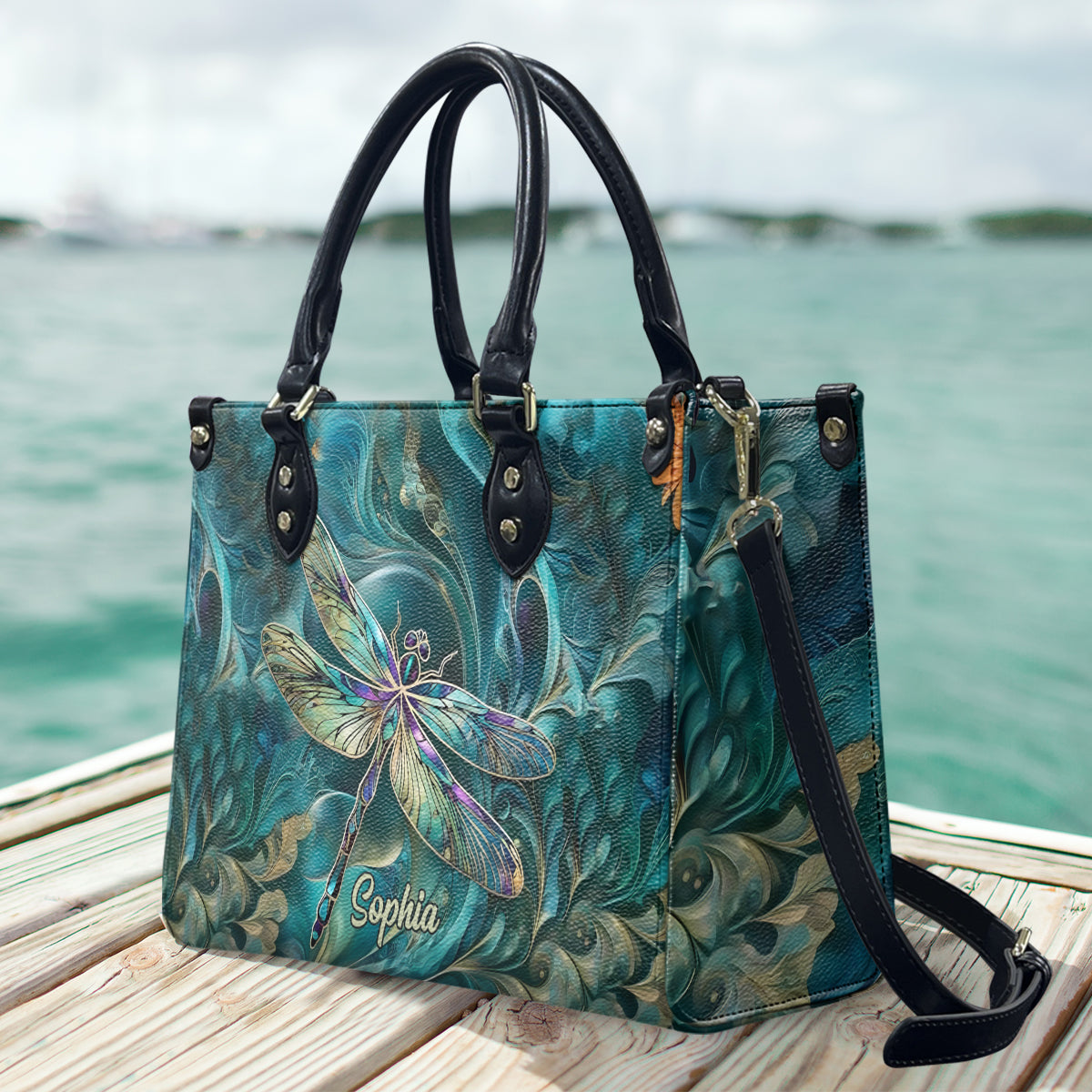 Beautiful Dragonfly - Personalized Dragonfly Leather Handbag