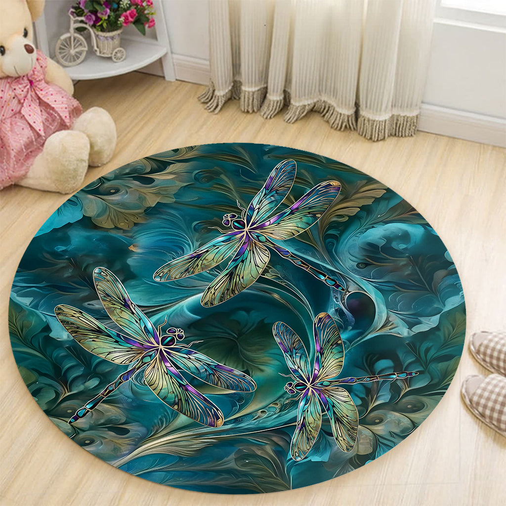 Dreamy Dragonfly - Personalized Dragonfly Round Rug