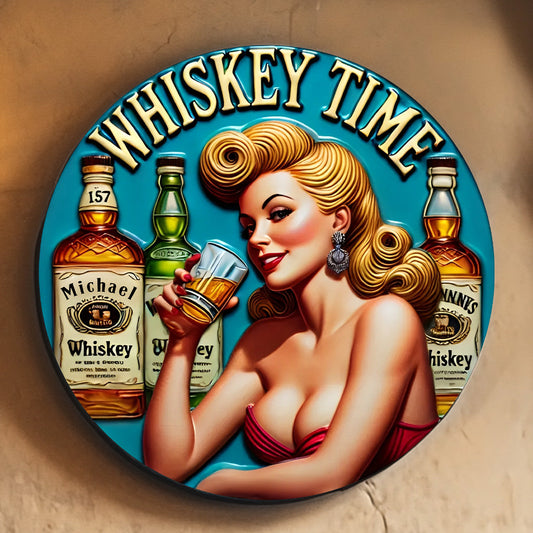 Whiskey Time - Panneau métallique rond personnalisé pour whisky