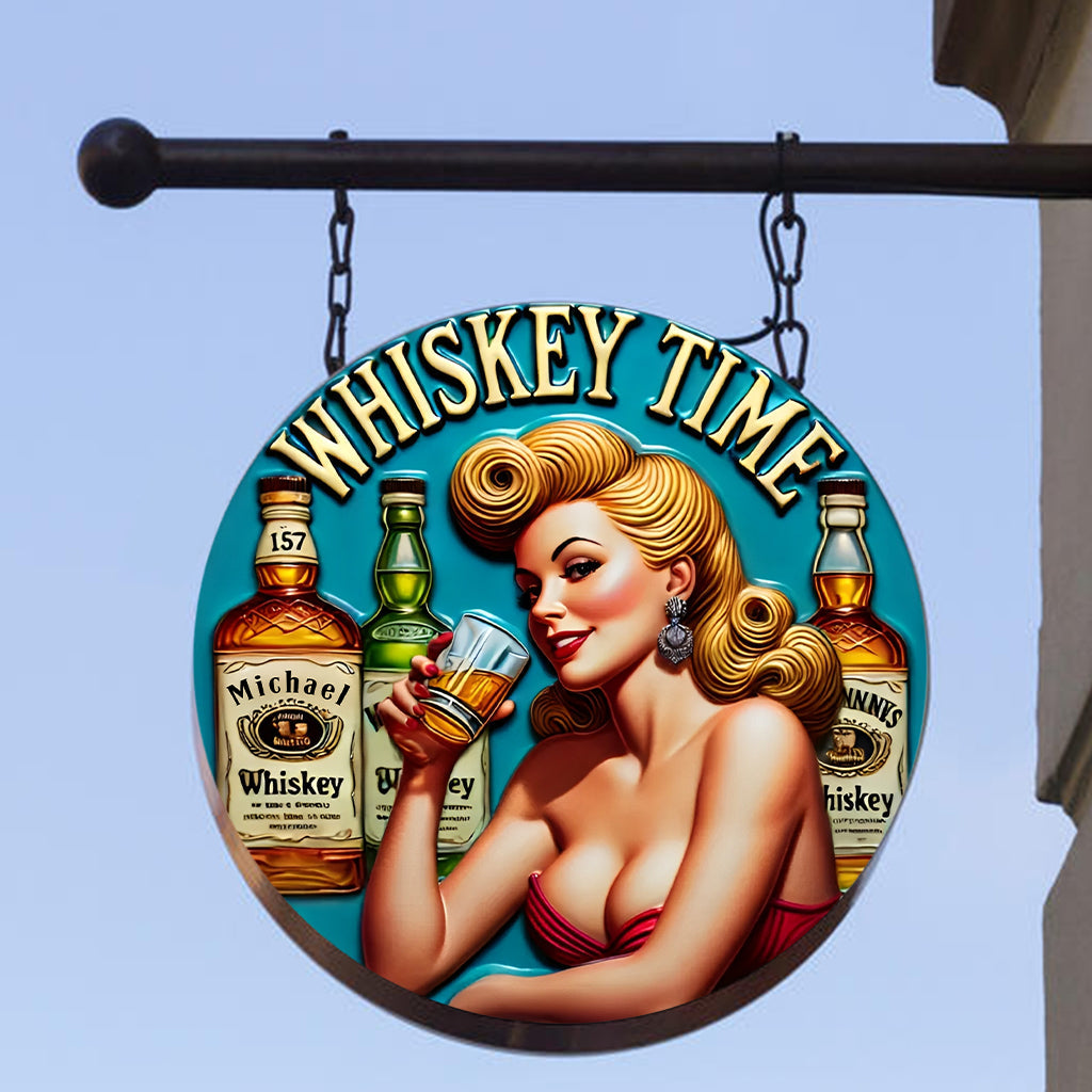 Whiskey Time - Panneau métallique rond personnalisé pour whisky