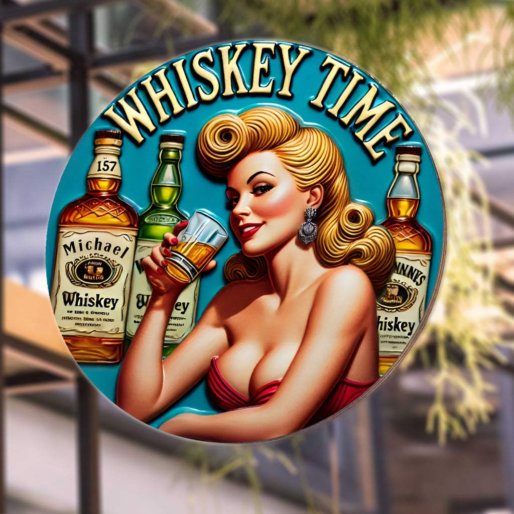 Whiskey Time - Panneau métallique rond personnalisé pour whisky