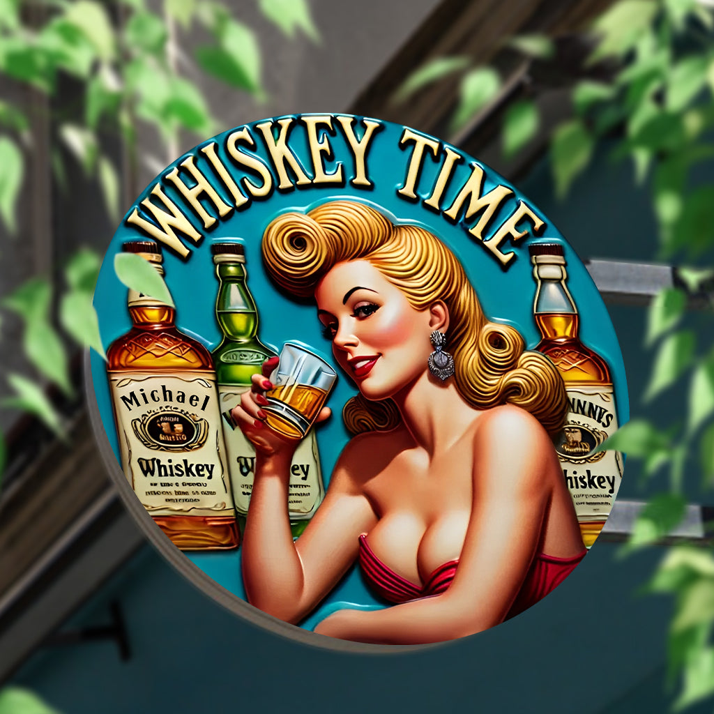 Whiskey Time - Panneau métallique rond personnalisé pour whisky