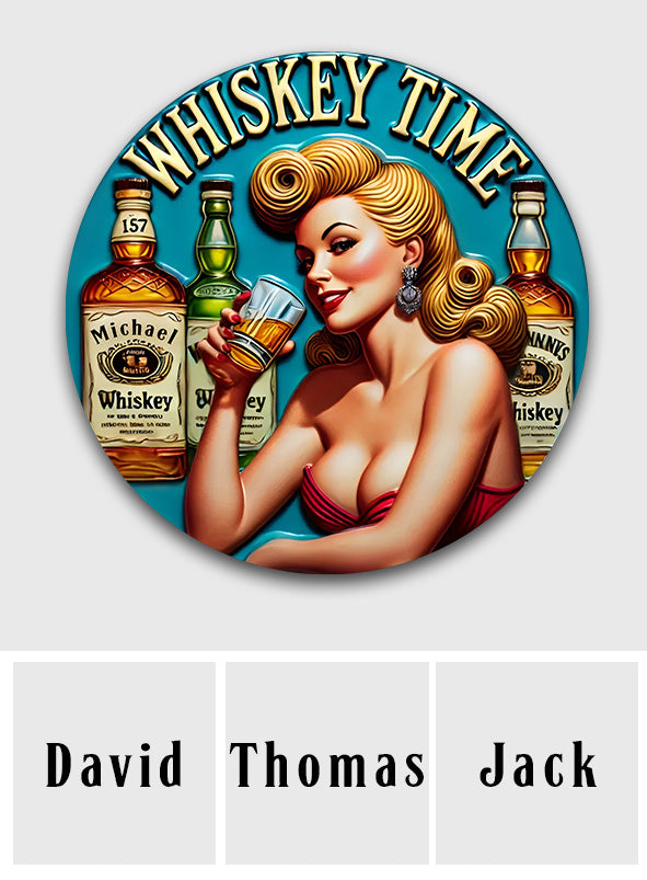 Whiskey Time - Panneau métallique rond personnalisé pour whisky