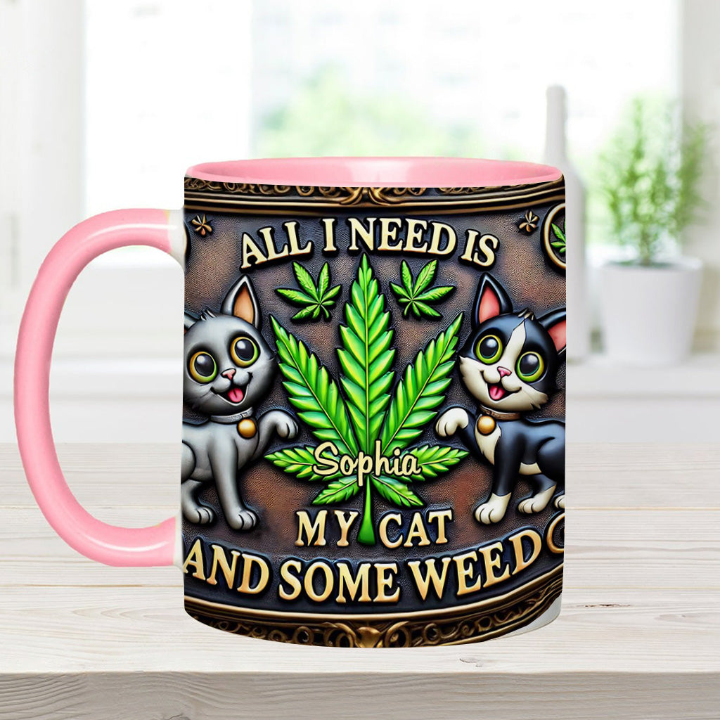 Tout ce dont j'ai besoin, c'est de mon chat et d'un peu d'herbe - Mug personnalisé avec une touche d'herbe