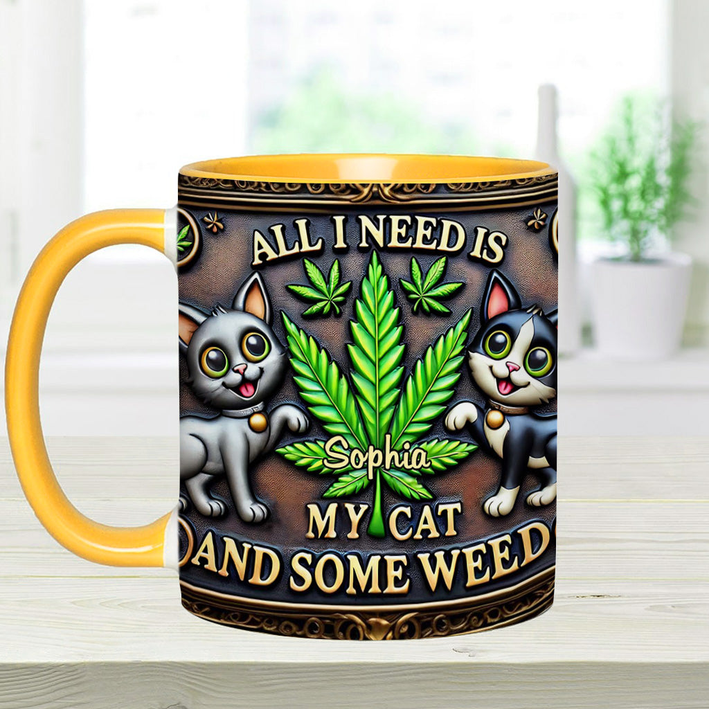 Tout ce dont j'ai besoin, c'est de mon chat et d'un peu d'herbe - Mug personnalisé avec une touche d'herbe