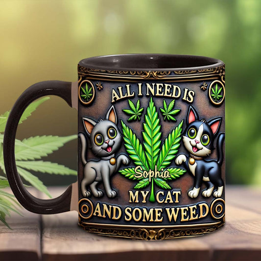 Tout ce dont j'ai besoin, c'est de mon chat et d'un peu d'herbe - Mug personnalisé avec une touche d'herbe