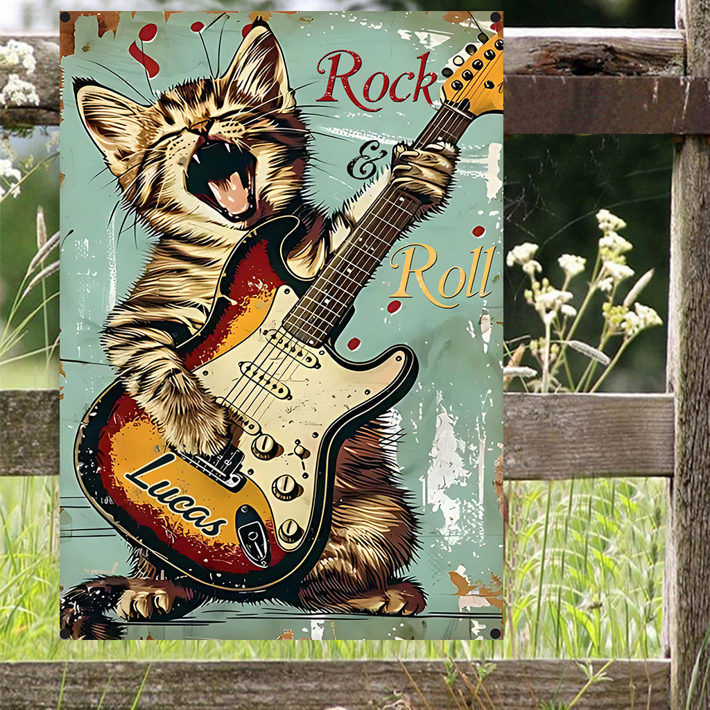 Rock & Roll - Personalized Guitar Rectangle Metal Sign