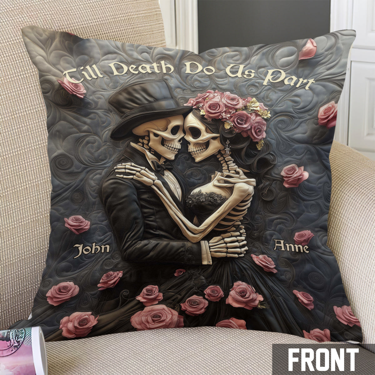 Till Death Do Us Part - Personalized Skull Throw Pillow